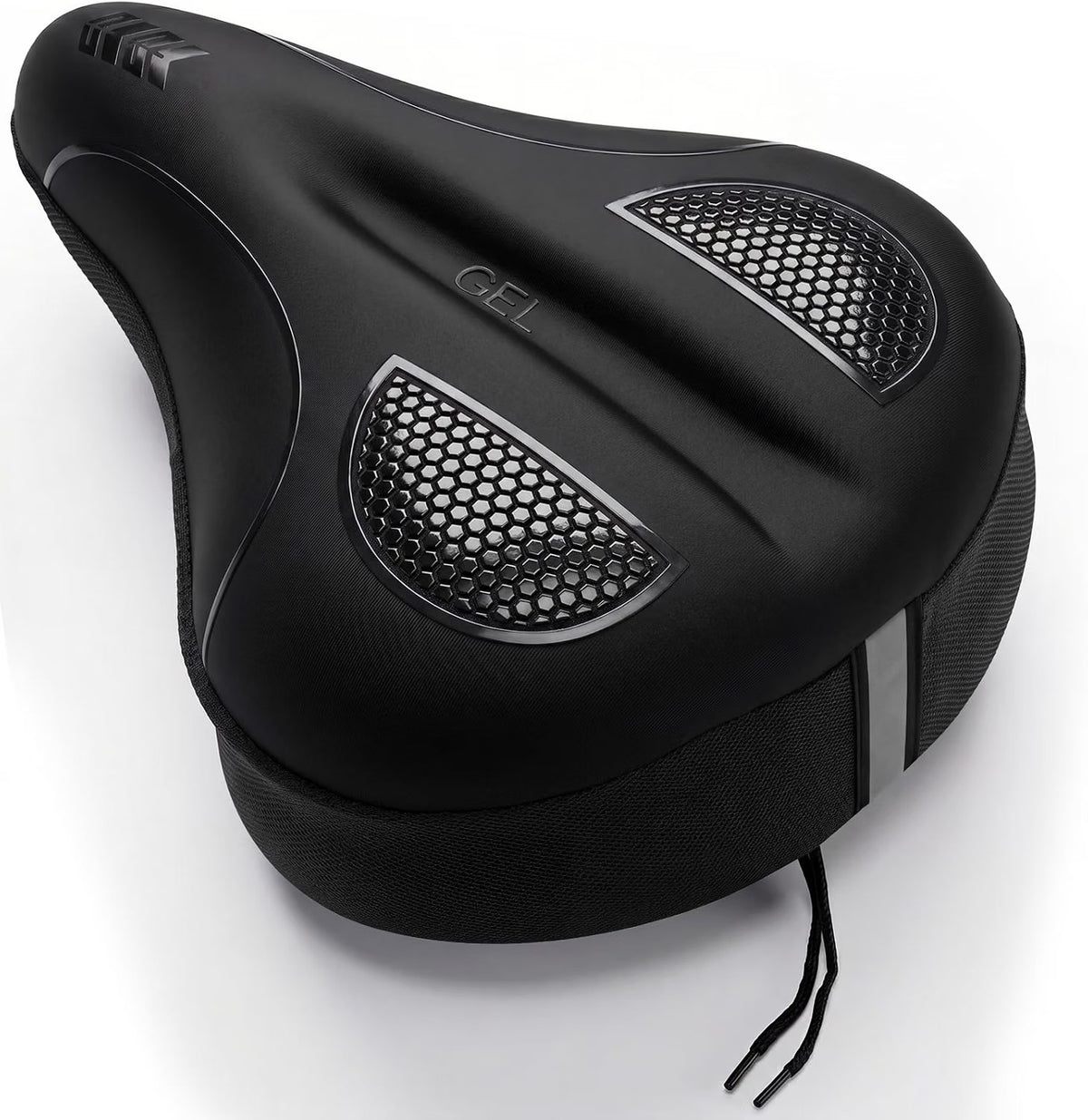 ELV Gel Bike Seat Cushion Cover, Extra Wide Memory Foam Padded Saddle Cover with Non-Slip Straps for Peloton, Exercise Bike & E-Bike