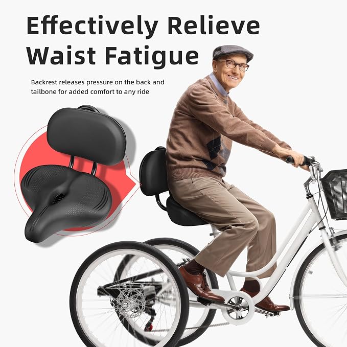 ELV Oversized Bike Seat with Adjustable Backrest, Extra Wide Memory Foam Saddle for Peloton, Exercise Bike, E-Bike & Cruiser