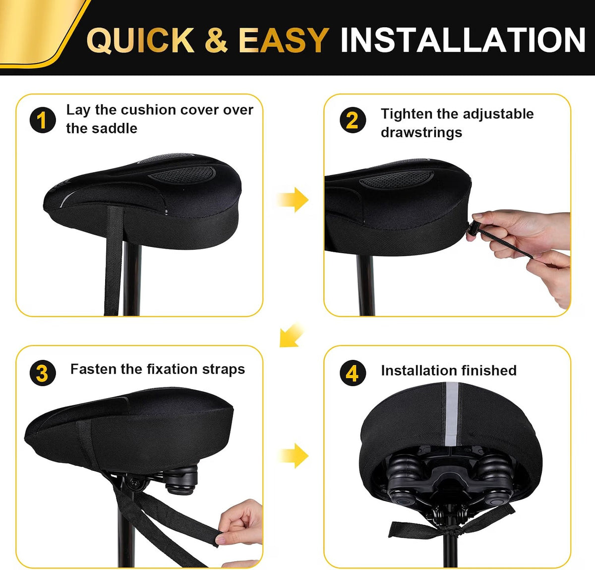 ELV Gel Bike Seat Cushion Cover, Extra Wide Memory Foam Padded Saddle Cover with Non-Slip Straps for Peloton, Exercise Bike & E-Bike