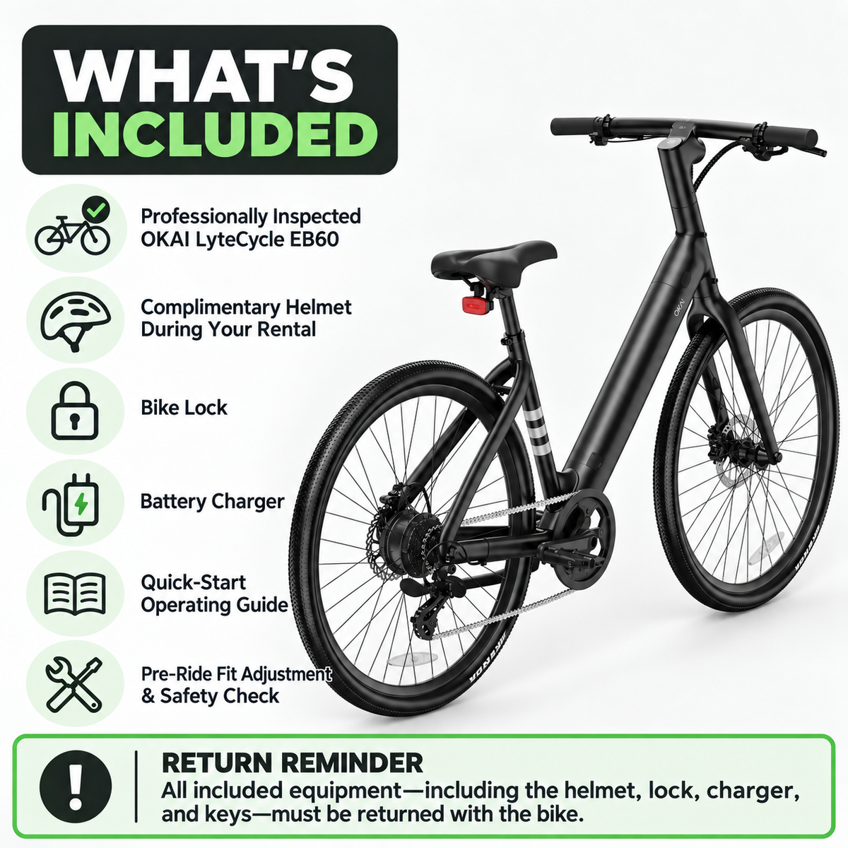 OKAI LyteCycle EB60 Lightweight Commuter E-Bike Rental – Store Pickup Only