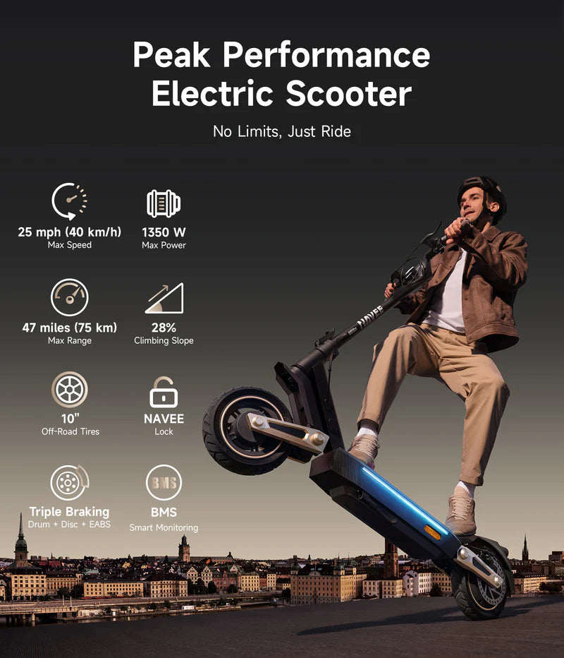 NAVEE ST3 Pro Electric Scooter|Damping Arm™ Suspension|46.6miles Eco-range|1350W