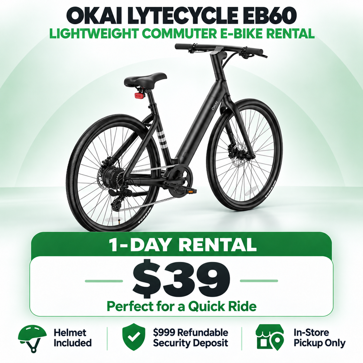 OKAI LyteCycle EB60 Lightweight Commuter E-Bike Rental – Store Pickup Only