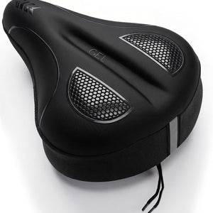 ELV Gel Bike Seat Cushion Cover, Extra Wide Memory Foam Padded Saddle Cover with Non-Slip Straps for Peloton, Exercise Bike & E-Bike