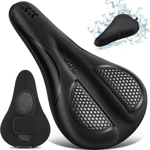 ELV Gel Bike Seat Cushion Cover, Narrow Memory Foam Padded Saddle Cover with Non-Slip Velcro Straps for Peloton, Exercise, Road, Mountain & E-Bikes