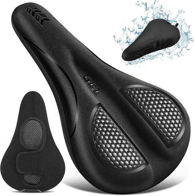 ELV Gel Bike Seat Cushion Cover, Narrow Memory Foam Padded Saddle Cover with Non-Slip Velcro Straps for Peloton, Exercise, Road, Mountain & E-Bikes