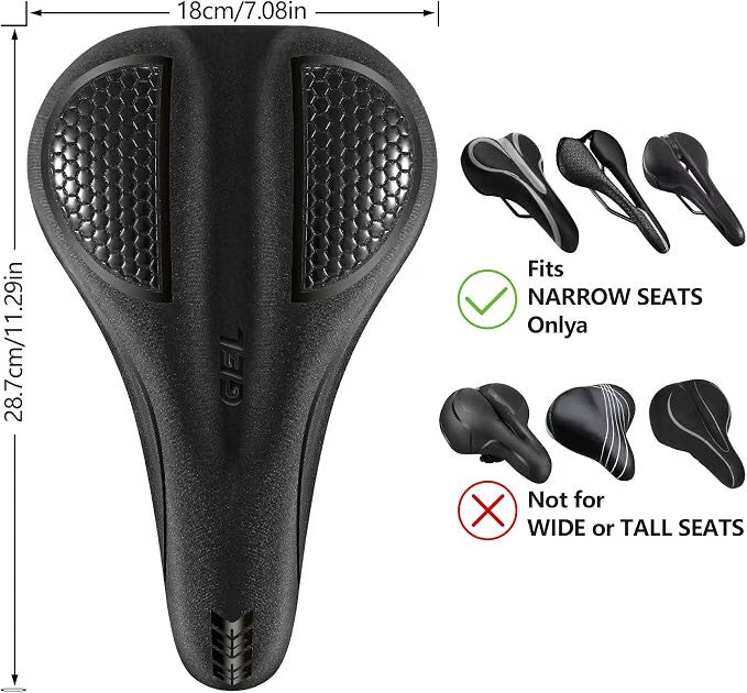 ELV Gel Bike Seat Cushion Cover, Narrow Memory Foam Padded Saddle Cover with Non-Slip Velcro Straps for Peloton, Exercise, Road, Mountain & E-Bikes
