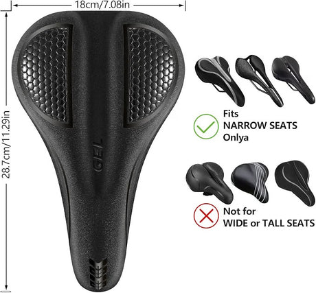 ELV Gel Bike Seat Cushion Cover, Narrow Memory Foam Padded Saddle Cover with Non-Slip Velcro Straps for Peloton, Exercise, Road, Mountain & E-Bikes
