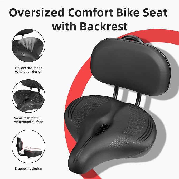 ELV Oversized Bike Seat with Adjustable Backrest, Extra Wide Memory Foam Saddle for Peloton, Exercise Bike, E-Bike & Cruiser