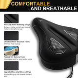 ELV Gel Bike Seat Cushion Cover, Extra Wide Memory Foam Padded Saddle Cover with Non-Slip Straps for Peloton, Exercise Bike & E-Bike