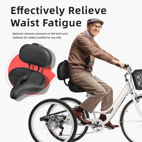 ELV Oversized Bike Seat with Adjustable Backrest, Extra Wide Memory Foam Saddle for Peloton, Exercise Bike, E-Bike & Cruiser