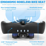 ELV Noseless Oversized Bike Seat, Extra Wide Comfort Saddle with Backrest, Thick Padded Cushion for E-Bike, Cruiser, City & Exercise Bikes