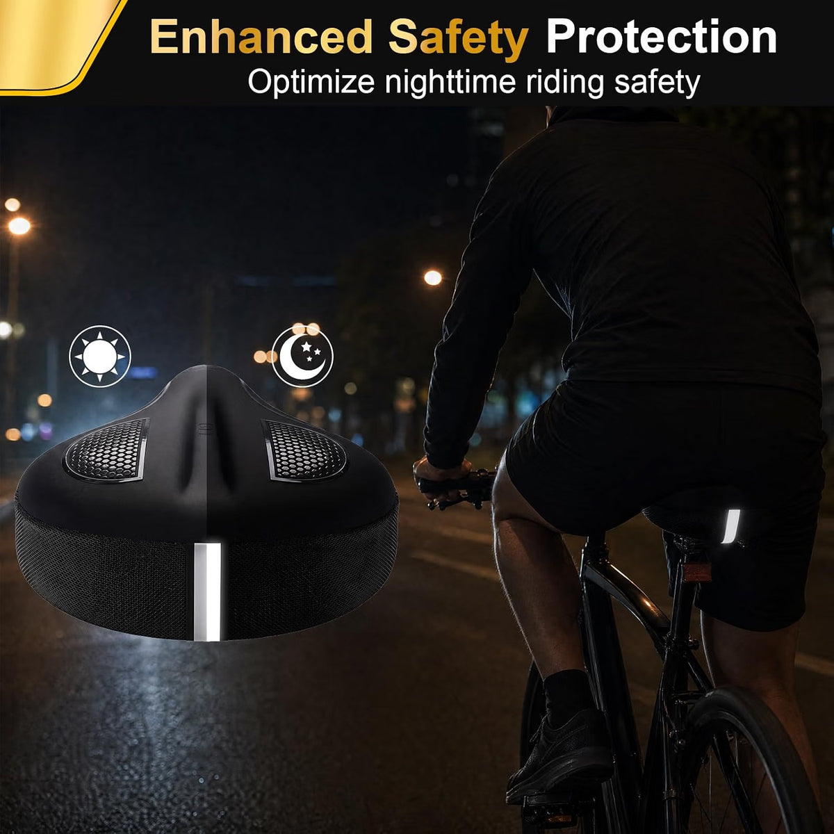 ELV Gel Bike Seat Cushion Cover, Extra Wide Memory Foam Padded Saddle Cover with Non-Slip Straps for Peloton, Exercise Bike & E-Bike