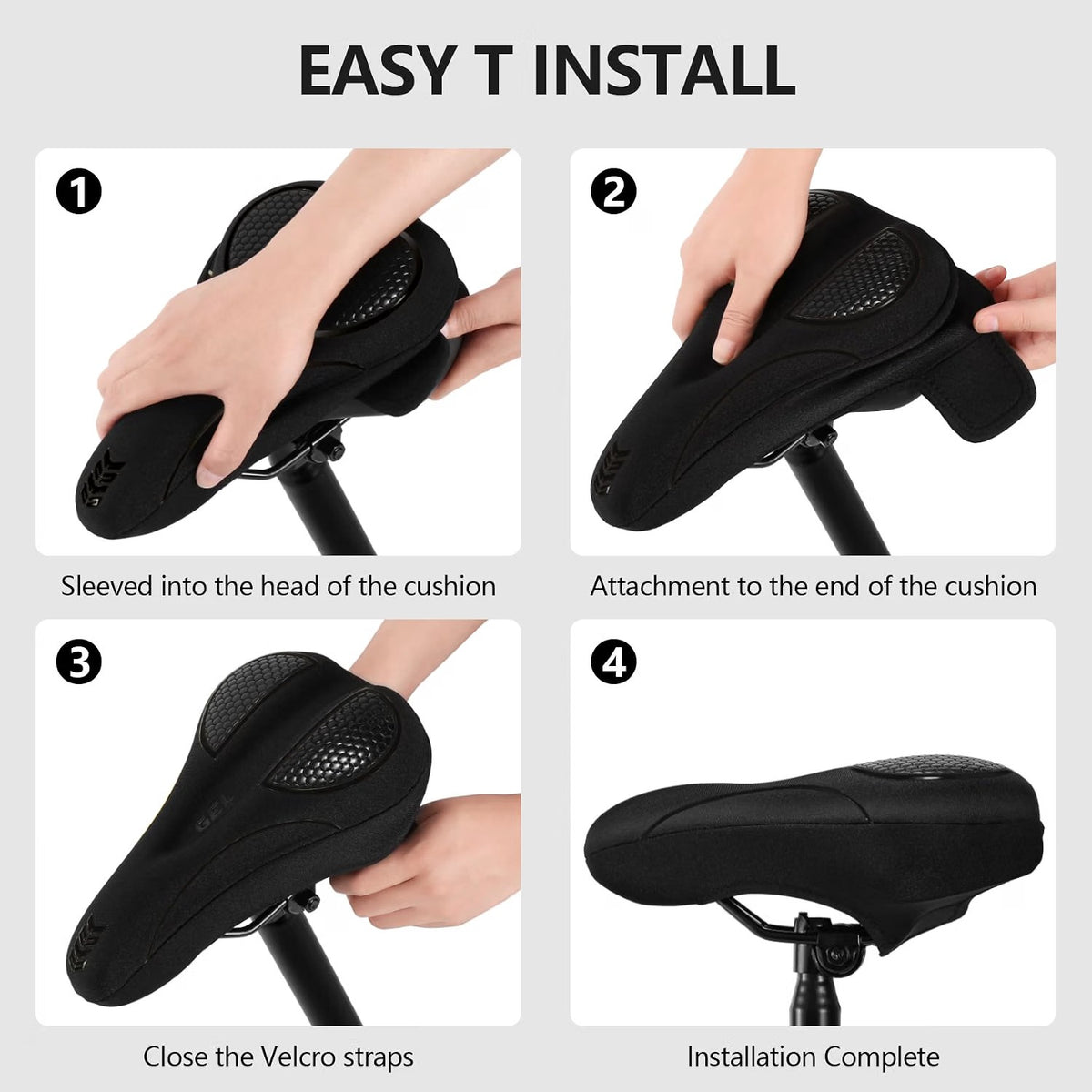 ELV Gel Bike Seat Cushion Cover, Narrow Memory Foam Padded Saddle Cover with Non-Slip Velcro Straps for Peloton, Exercise, Road, Mountain & E-Bikes