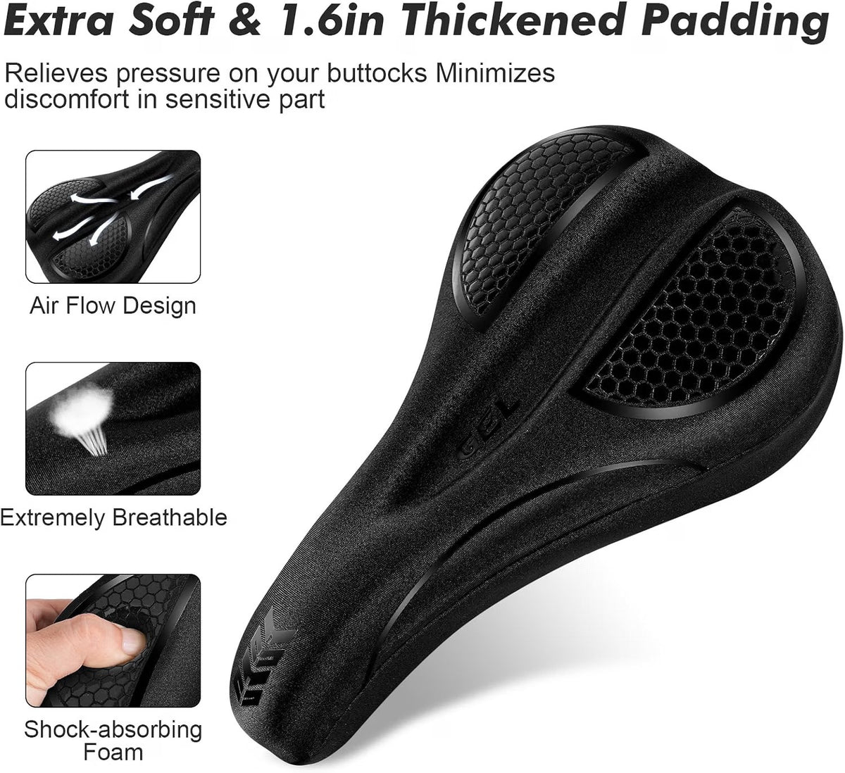 ELV Gel Bike Seat Cushion Cover, Narrow Memory Foam Padded Saddle Cover with Non-Slip Velcro Straps for Peloton, Exercise, Road, Mountain & E-Bikes