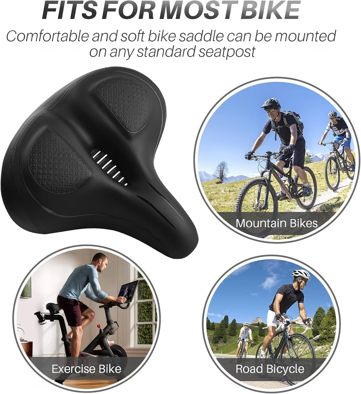 ELV Oversized Bike Seat, Extra Wide Comfort Saddle with High-Density Foam & Shock-Absorbing Springs for Peloton, Exercise & E-Bikes