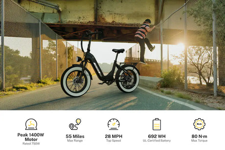 Heybike  Ranger S 2.0  Foldable Step-Thru Fat-Tire 750W Ebike, 55 Miles Max Range, 28MPH - UL Certified - Black