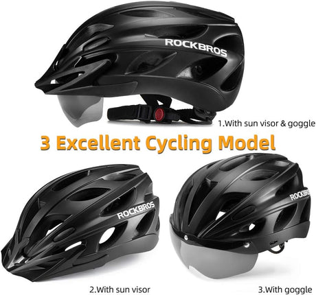 ROCKBROS Lightweight Cycling Helmet with Removable Goggles Sun Visor