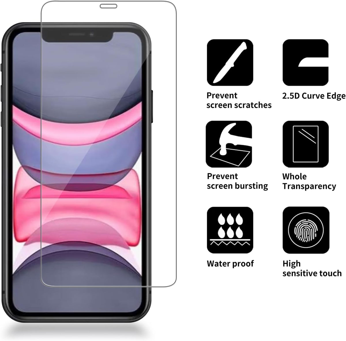 2 Pack Glass Screen Protector Compatible with iPhone 11 [9H Hardness]-HD Screen Tempered Glass, Scratch Resistant,Easy Install