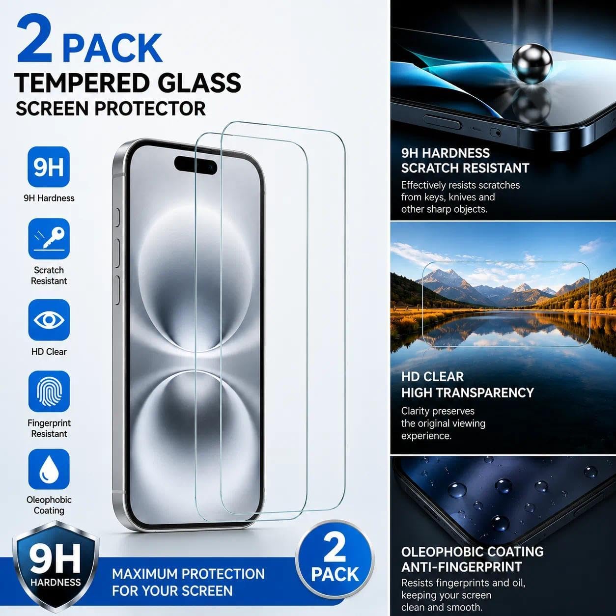 2-Pack Tempered Glass Screen Protector for iPhone 12 Mini 5.4-Inch, 9H Hardness, HD Clear, Anti-Scratch, Anti-Fingerprint, Bubble-Free, Ultra Thin, Easy to Install