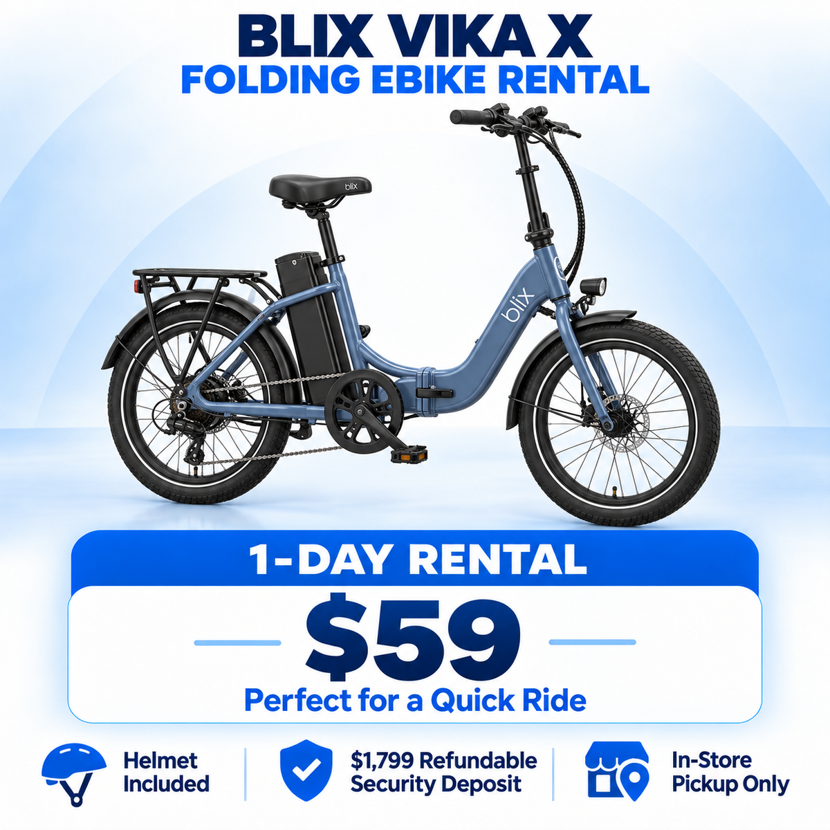 Blix Vika X Folding eBike Rental – Store Pickup Only