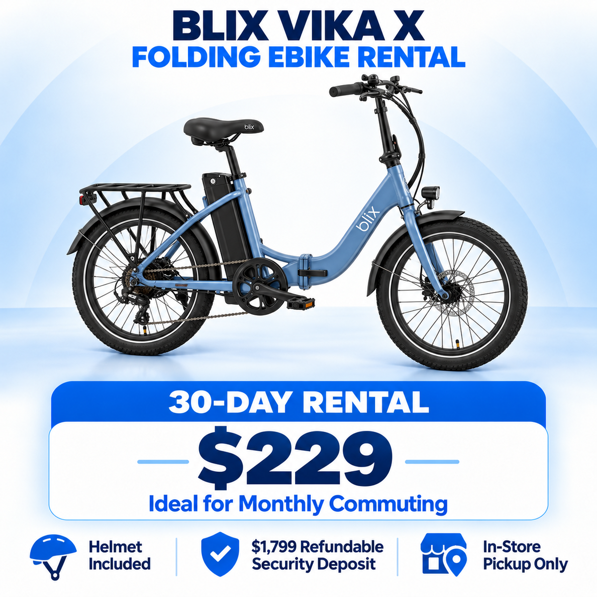 Blix Vika X Folding eBike Rental – Store Pickup Only