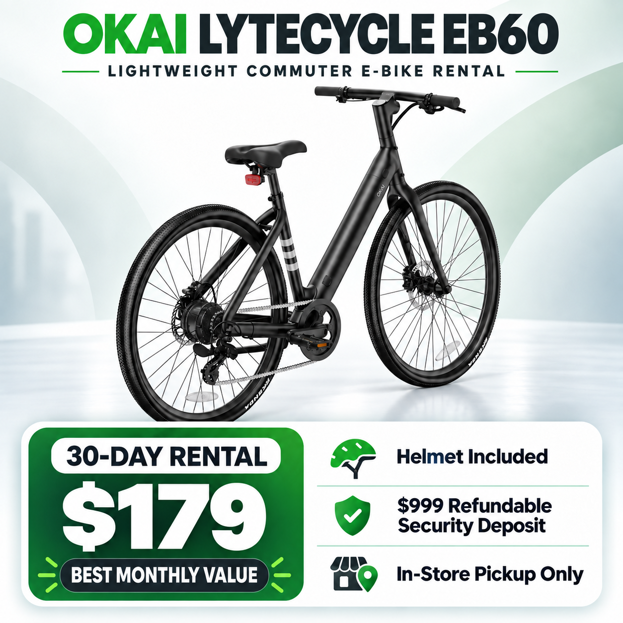 OKAI LyteCycle EB60 Lightweight Commuter E-Bike Rental – Store Pickup Only